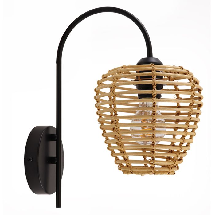 Rotan wandlamp bruin, Irene, met schakelaar