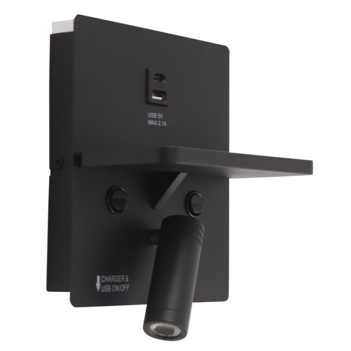 Moderne wandlamp zwart, Isabella, 3W, 3000K LED, met schakelaar