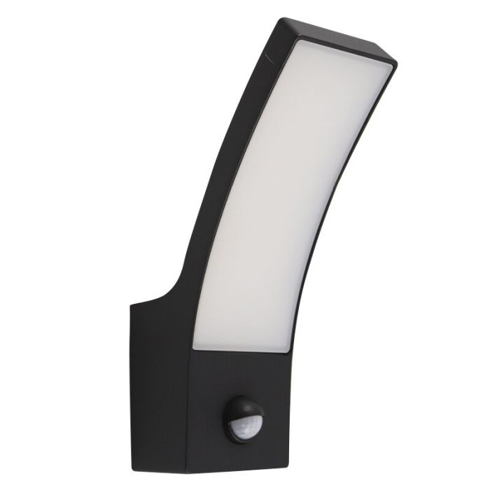 Moderne buiten wandlamp met bewegingssensor zwart, Manel, 12W, 3000K LED, IP44