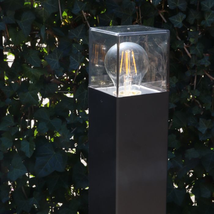 Zwarte staande buitenlamp Sanel, Smoke glas, 90cm