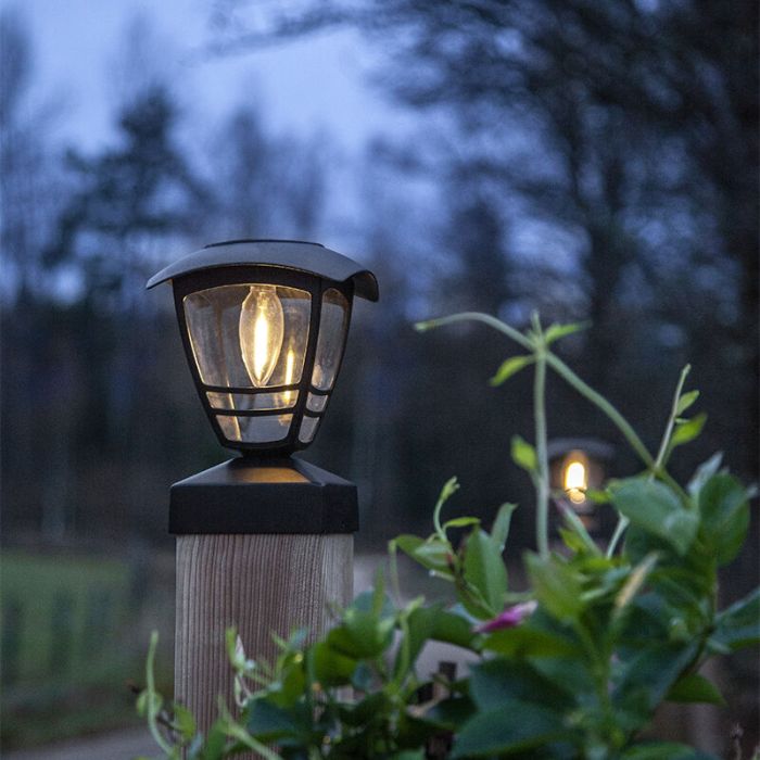 Klassieke staande buitenlamp op zonne-energie zwart, Amin, 0,03W, 3000K LED, IP44