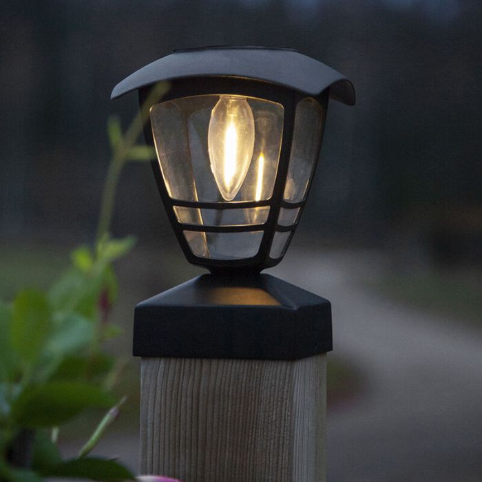 Klassieke staande buitenlamp op zonne-energie zwart, Amin, 0,03W, 3000K LED, IP44