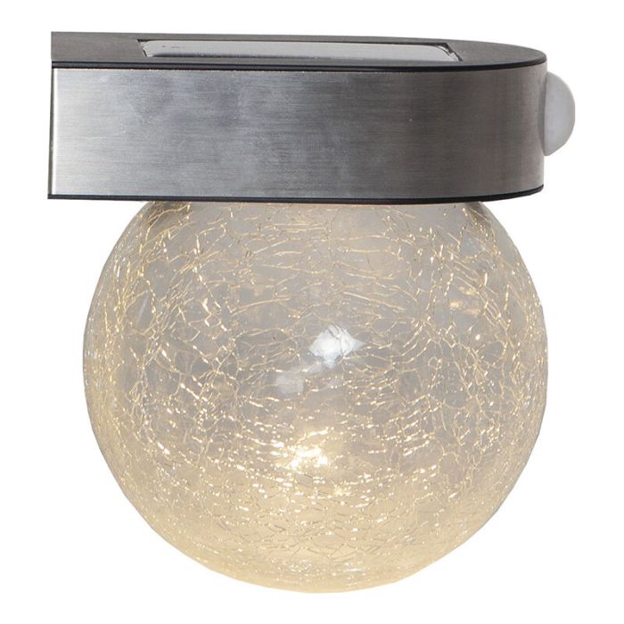 Glazen buiten wandlamp op zonne-energie transparant, Amke, 0,25W, 3000K LED, IP44