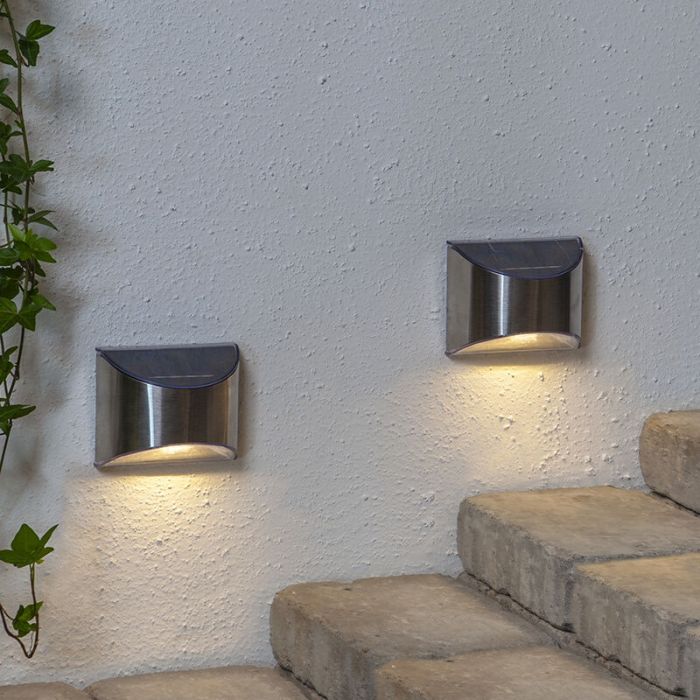 2-pak solar wandlampen Amier, Zilver, met schemersensor