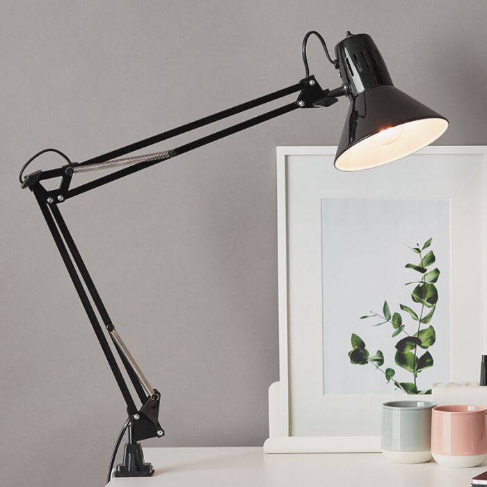 Metalen klemspot zwart, Katharina, met schakelaar
