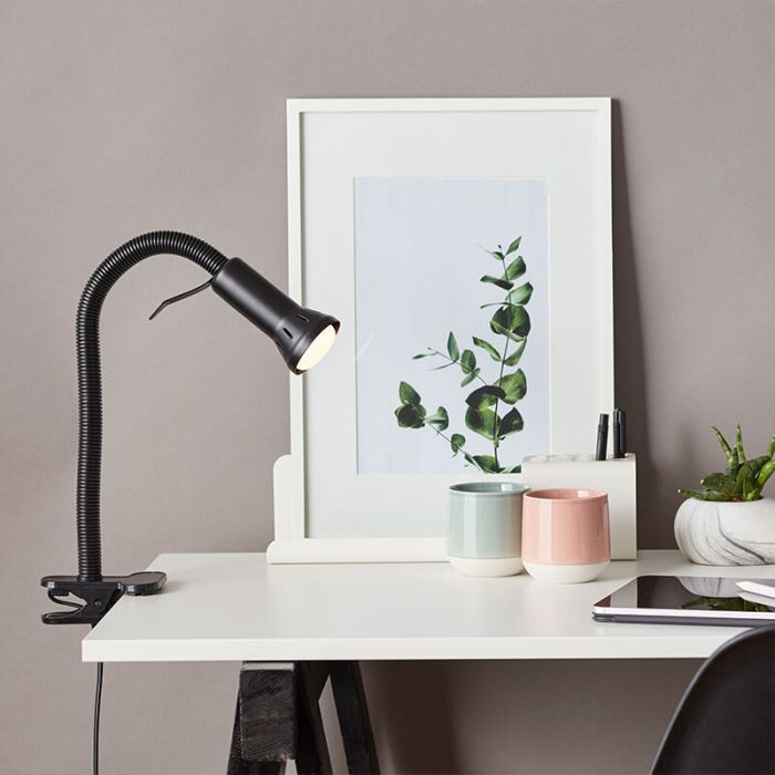 Kunststof klemspot zwart, Kalina, met schakelaar