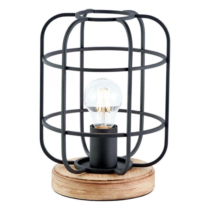 Industriële tafellamp Taede, Zwart, hout