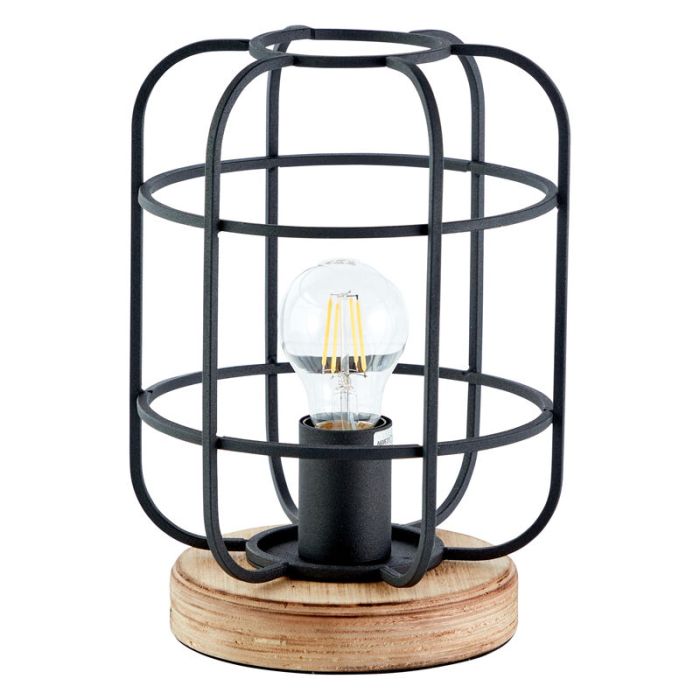 Industriële tafellamp Taede, Zwart, hout