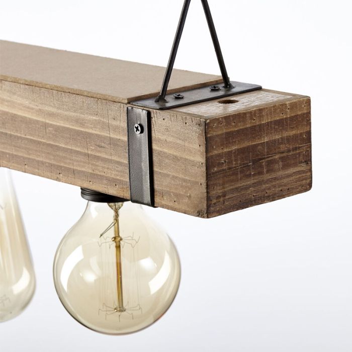 Industriële hanglamp Asli, zwart, hout