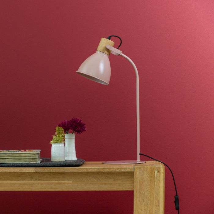 Landelijke tafellamp roze, Thalina, met schakelaar