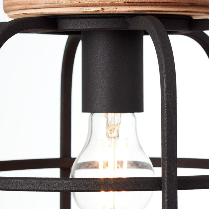 Industriële Hanglamp Taede, Zwart, hout