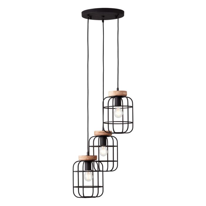 Industriële Hanglamp Taede, Zwart, hout
