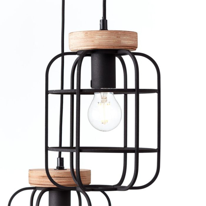 Industriële Hanglamp Taede, Zwart, hout