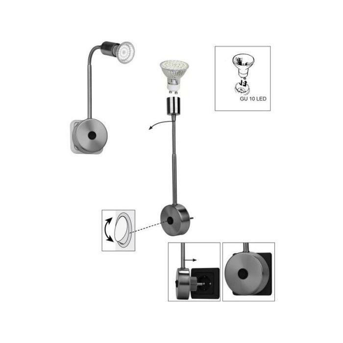 Metalen stopcontact wandlamp chroom, Hayo, met schakelaar