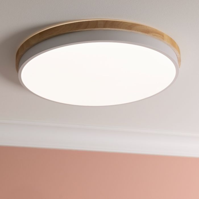 Moderne plafondlamp hout, Marloes, 36W, white switch LED, met afstandsbediening