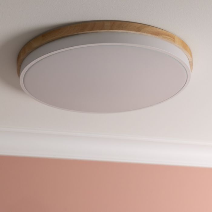 Moderne plafondlamp hout, Marloes, 36W, white switch LED, met afstandsbediening