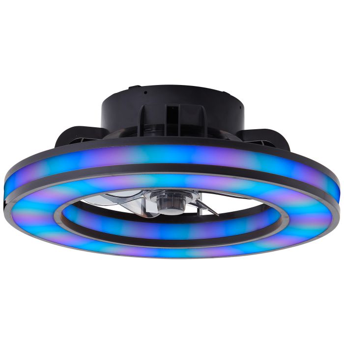 Moderne plafondventilator zwart, Yari, 26W, RGBW LED, met afstandsbediening