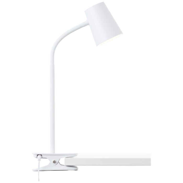 Kunststof klemlamp wit, Musab, 7W, 3000K LED, 3-staps dimbaar