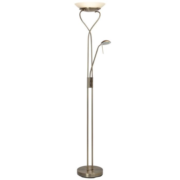 Moderne staande leeslamp messing, Joann, 18W, 3000K LED, met schakelaar