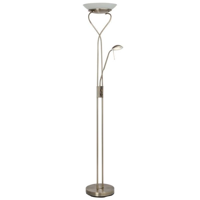 Moderne staande leeslamp messing, Joann, 18W, 3000K LED, met schakelaar