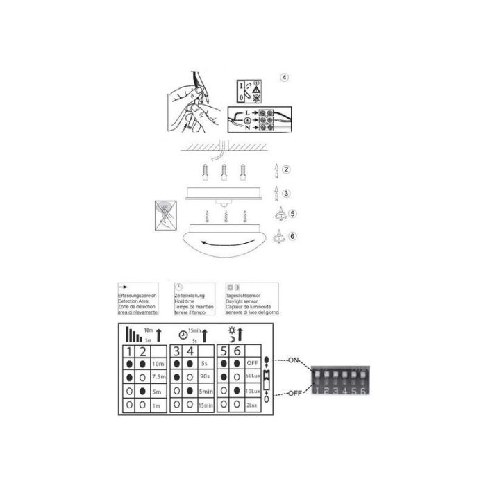 Kunststof plafondlamp met sensor wit, Djalissa, 12W, 3000K LED, IP44