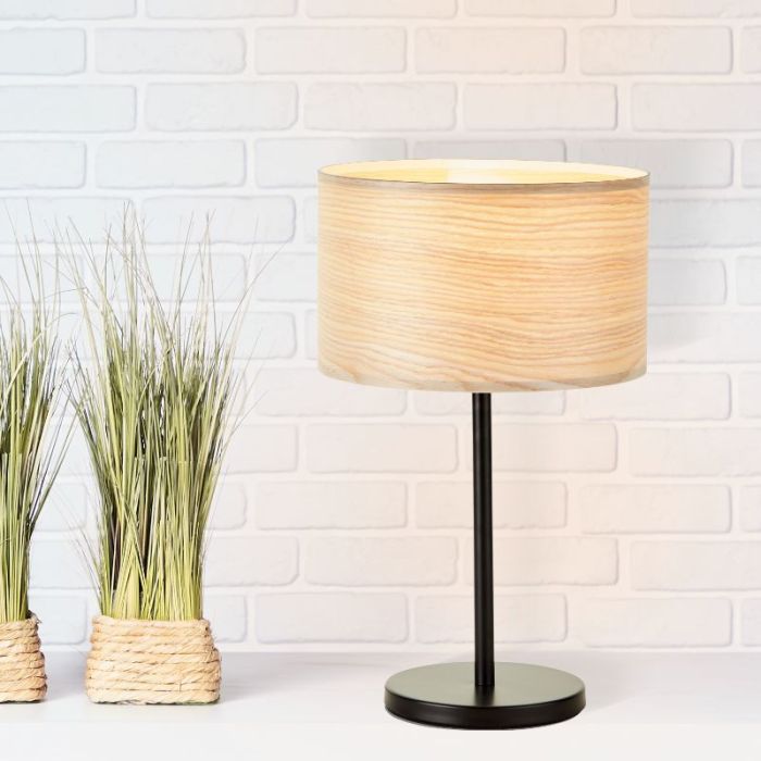Houten tafellamp beige, Enna, met schakelaar
