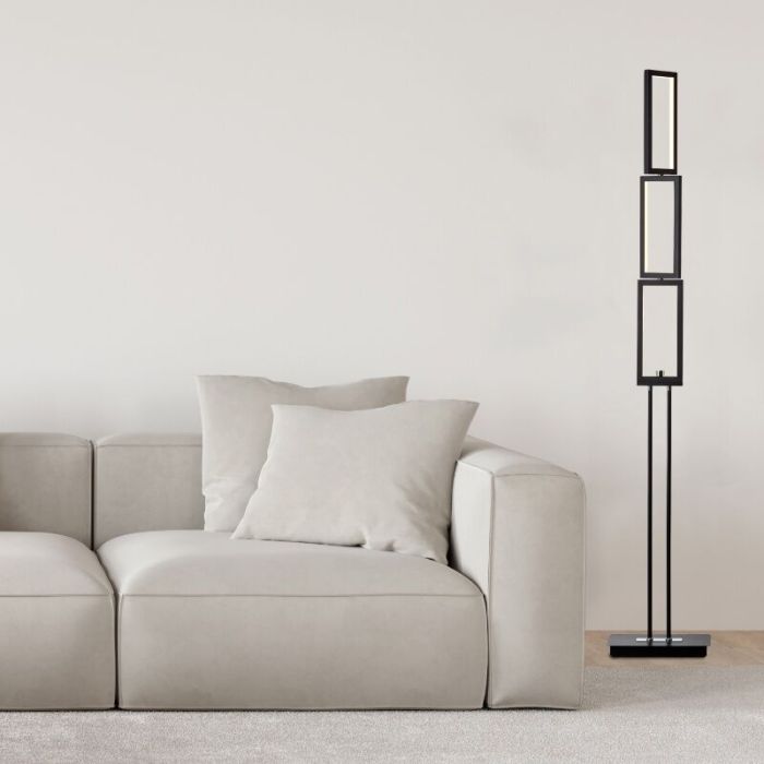 Moderne vloerlamp zwart, Enis, 24W, 3000K LED, 3-staps dimbaar