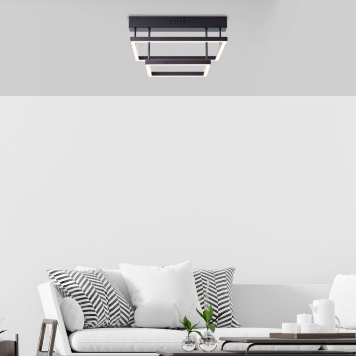 Moderne plafonnière zwart, Enis, 34W, 3000K LED, 3-staps dimbaar