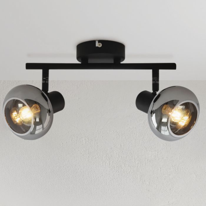 Design plafondspot Tanju, zwart, glas, 2L