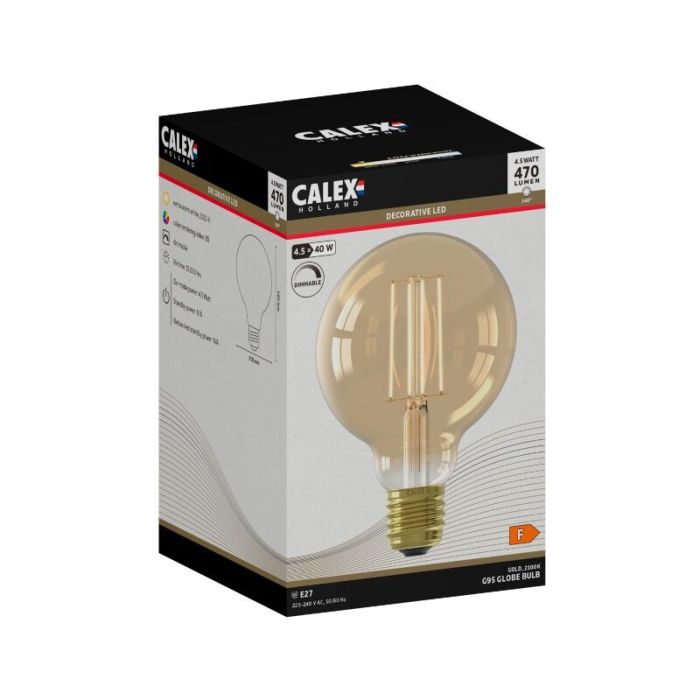Dimbare Calex E27 LED filament lamp amber, 4,5W, 2100K