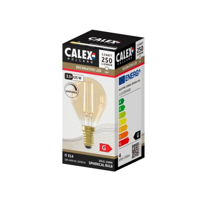 Dimbare Calex E14 LED filament lamp amber, 3,5W, 2100K