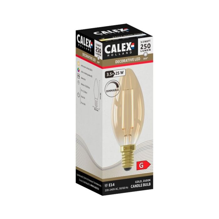 Dimbare Calex E14 LED kaarslamp amber, 3,5W, 2100K