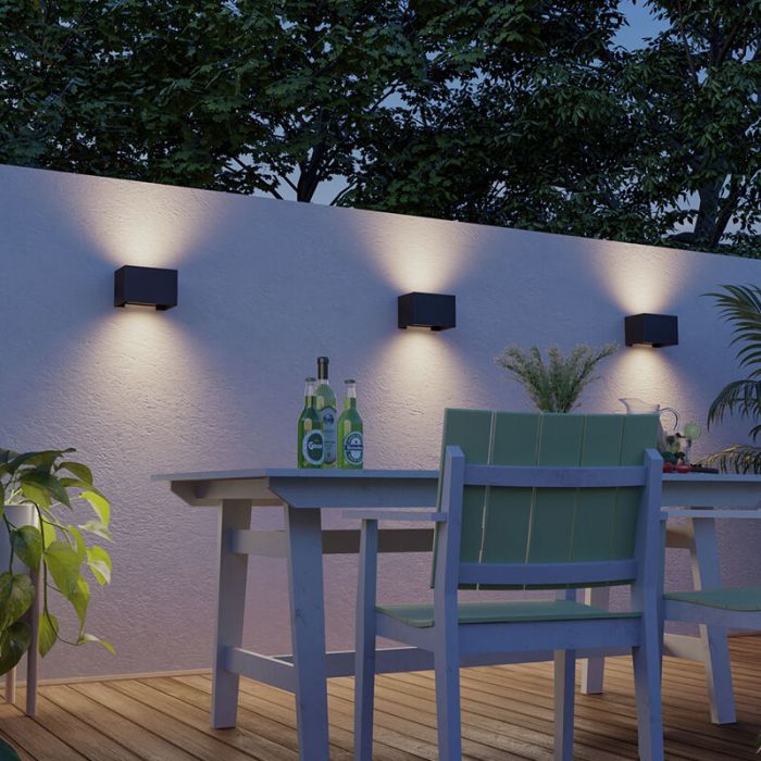 Zwarte up down wandlamp aluminium, Dion, 7W, 3000K LED, IP54