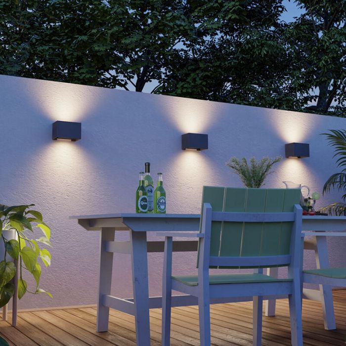 Antraciete up down wandlamp aluminium, Dion, 7W, 3000K LED, IP54