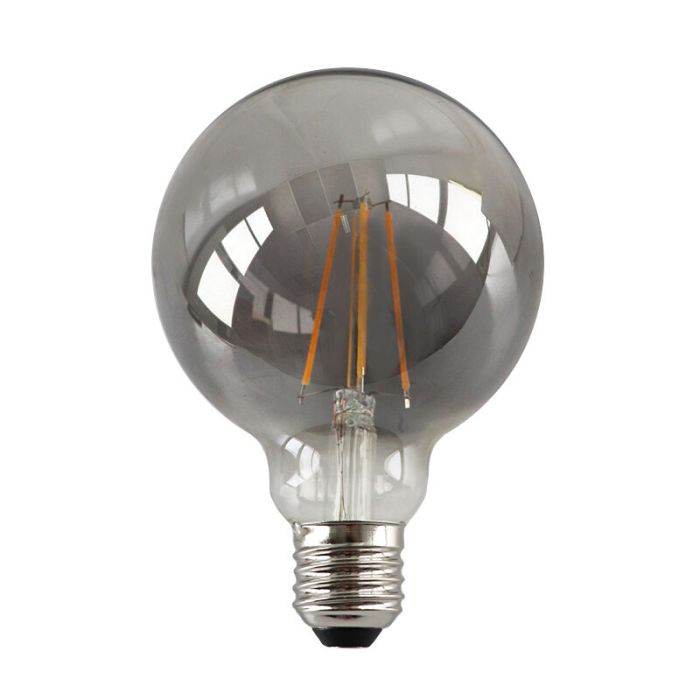 Dimbare Olucia E27 LED lamp, G95, 5W, Smoke glas, 2200k