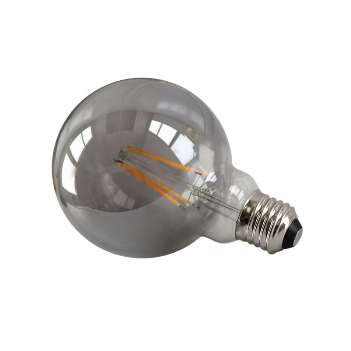 Dimbare Olucia E27 LED lamp, G95, 5W, Smoke glas, 2200k