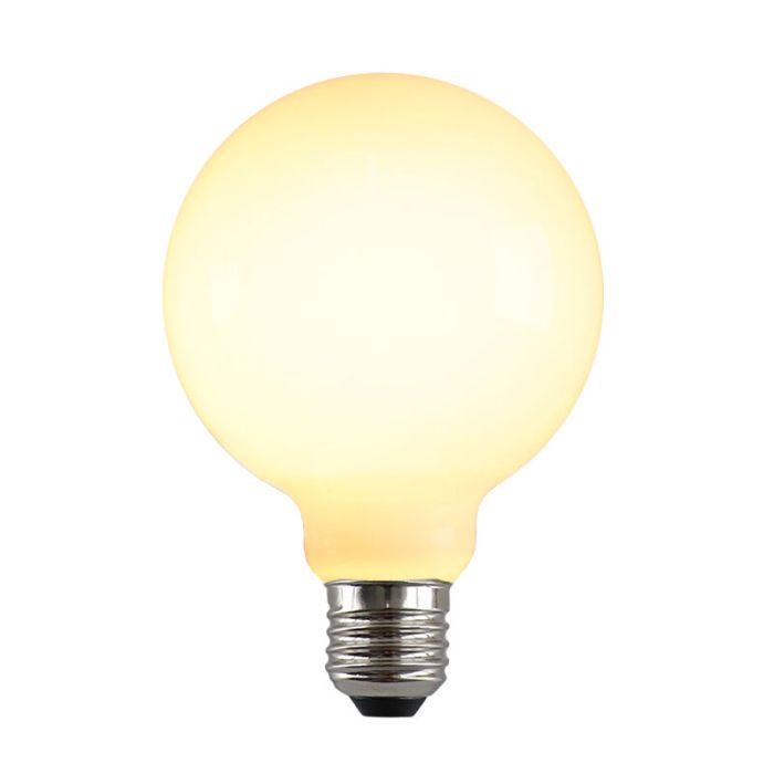 Dimbare Olucia E27 LED lamp, G95, 5W, Wit glas, 2700k