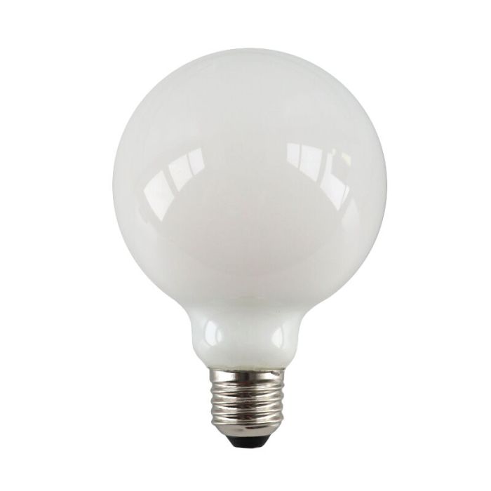 Dimbare Olucia E27 LED lamp, G95, 5W, Wit glas, 2700k