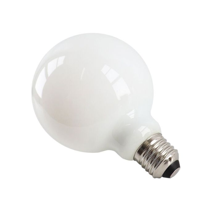 Dimbare Olucia E27 LED lamp, G95, 5W, Wit glas, 2700k