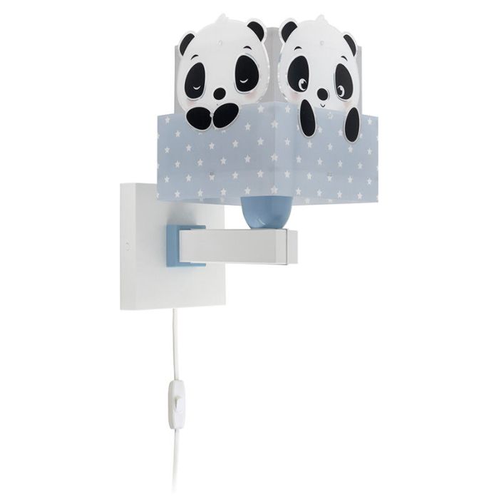 Blauwe kinder wandlamp Panda, kunststof