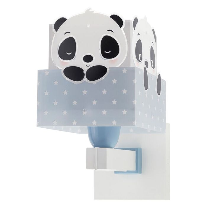 Blauwe kinder wandlamp Panda, kunststof