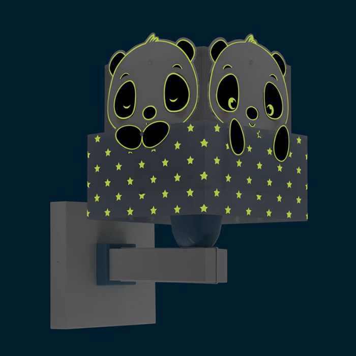 Blauwe kinder wandlamp Panda, kunststof