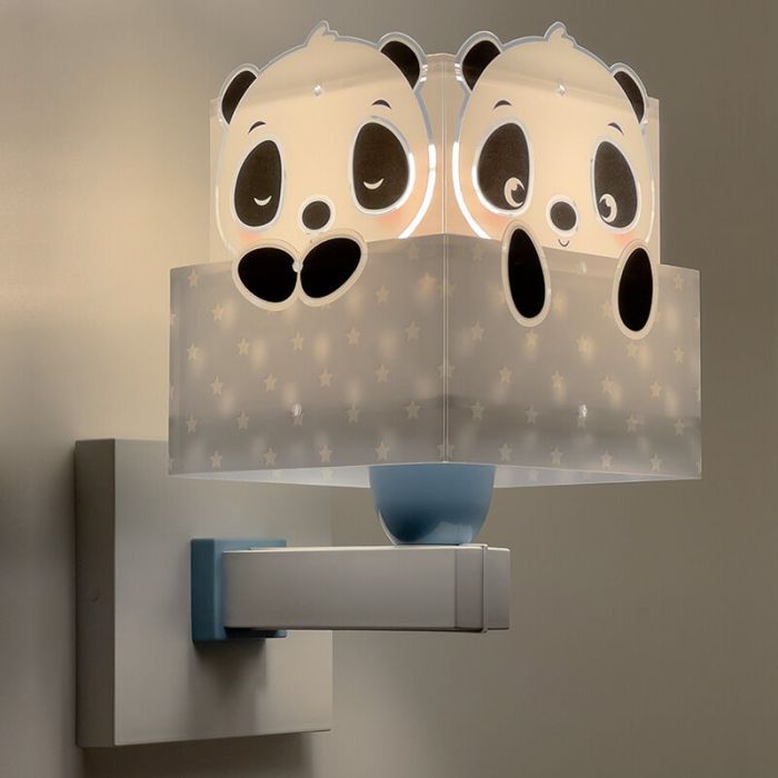 Blauwe kinder wandlamp Panda, kunststof