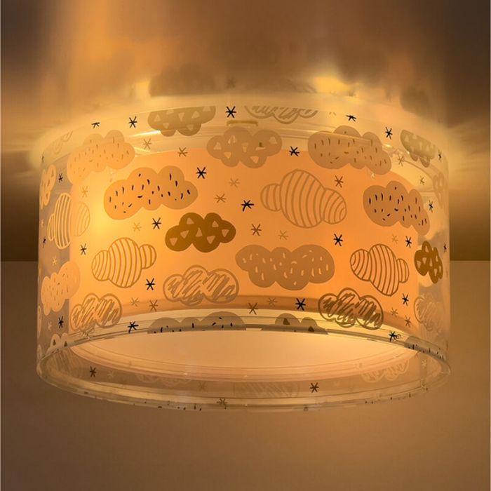 Roze kinderkamer plafondlamp kunststof, Wolkjes