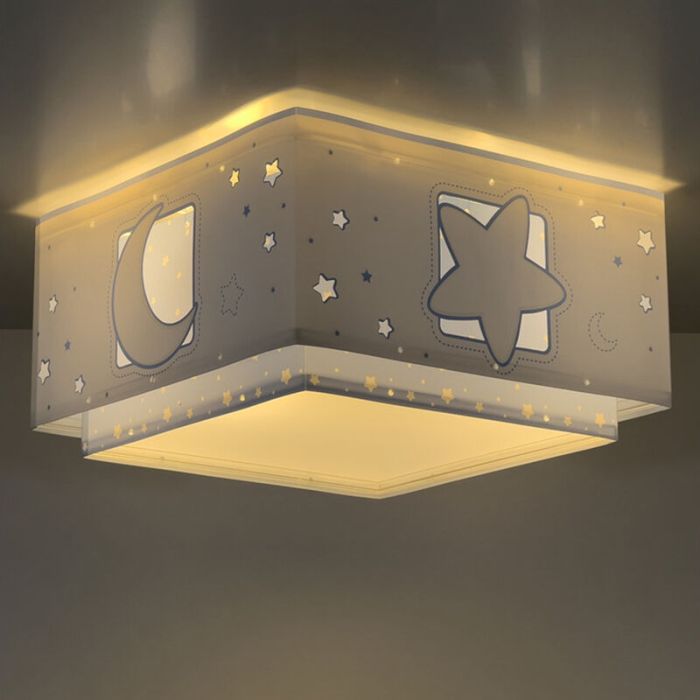 Blauwe kinderkamer plafondlamp kunststof, Maan en sterren