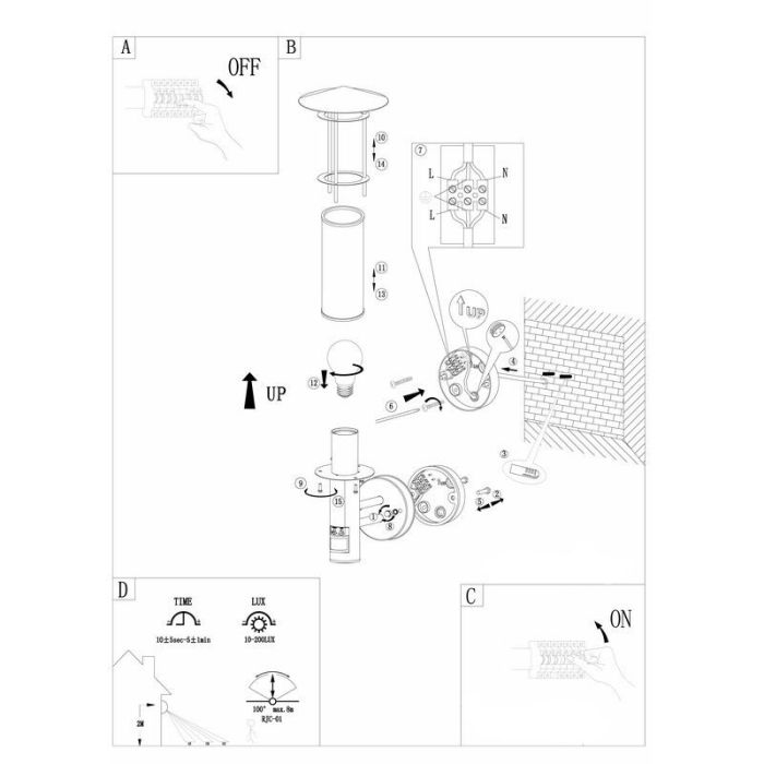 Zilveren moderne buiten wandlamp met bewegingssensor rvs, Arabella, IP44