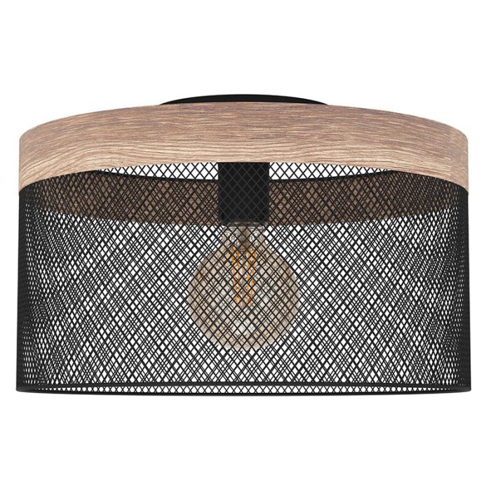 Zwarte industriële plafondlamp hout, Ilkay