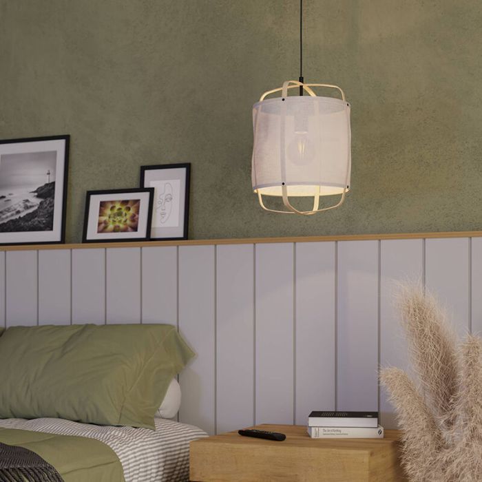 Witte retro hanglamp stof, Rocco