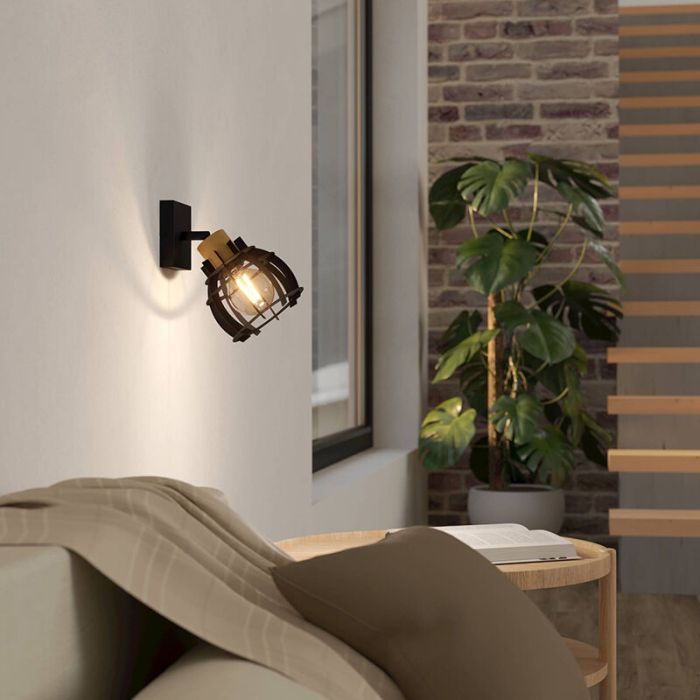 Zwarte retro wandspot aluminium, Redouan