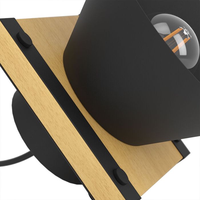 Zwarte retro tafellamp hout, Juanita, met schakelaar